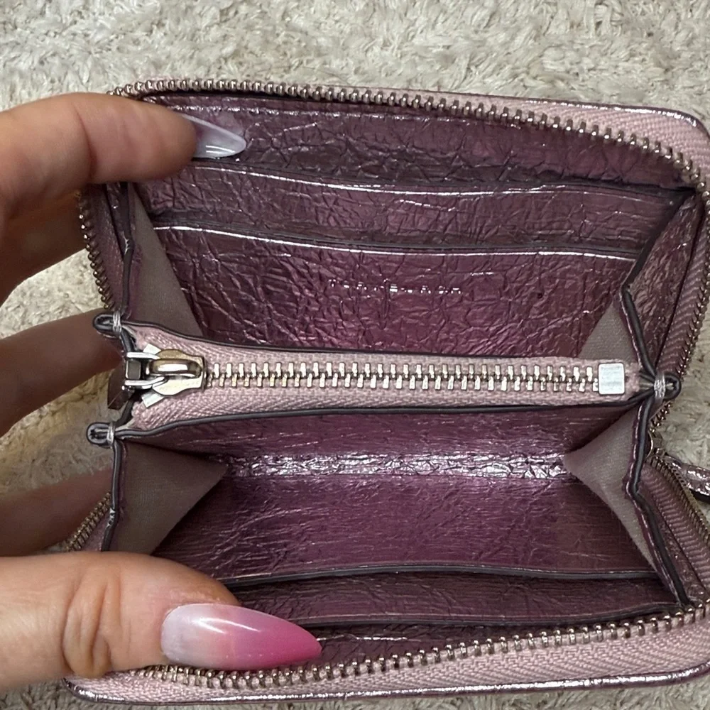 Tory Burch Pink Metallic Small Kira Moto Quilted Zip Around Wallet